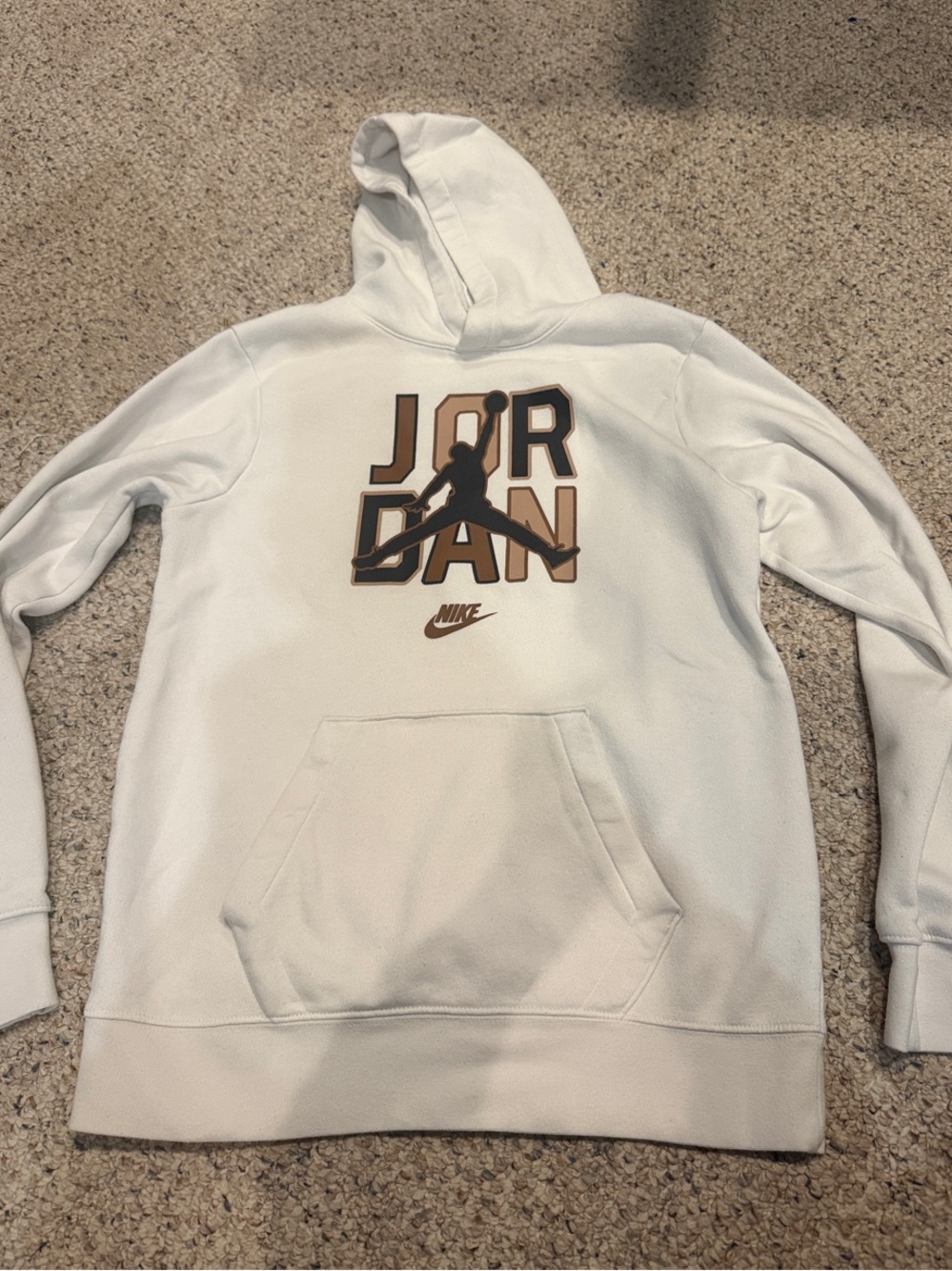 Nike White Hoodie with Brown Jordan Logo